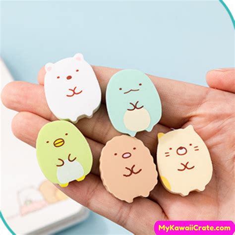 Kawaii Japanese Cartoon Erasers 5 Pc Pack Cute School Etsy