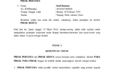 Contoh Surat Perjanjian Organisasi  Gawe CV