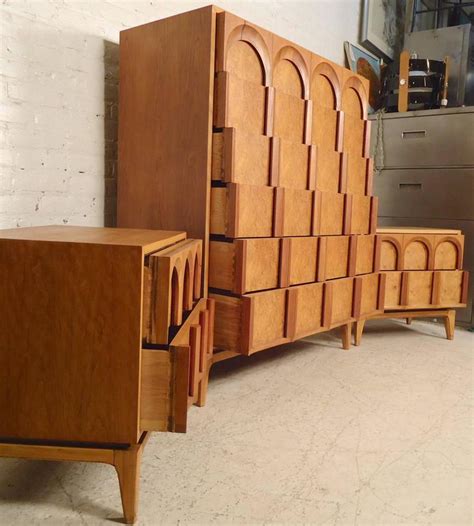 Turquoise dry brush distressed paint blending technique. Mid-Century Bedroom Set by Thomasville For Sale at 1stdibs
