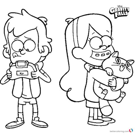 Gravity Falls Coloring Pages Mabel Dipper And Cat Free Printable