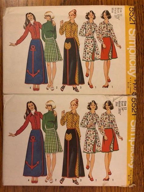 Vintage Ff 1970s Simplicity 5521 Reversible Front Wrap Skirt Etsy