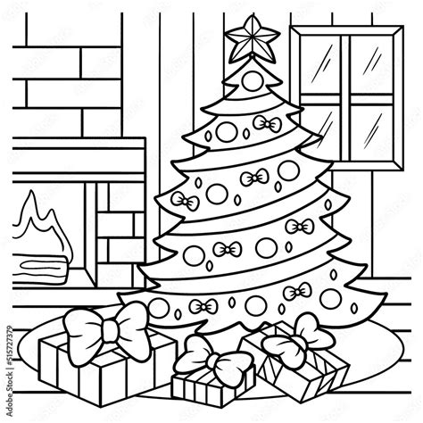 Christmas Tree Coloring Page for Kids Stock Vector | Adobe Stock