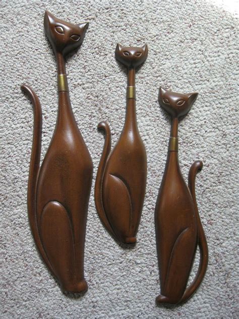 Set Of 3 Vintage Mid Century Sexton Wall Hanging Metal Siamese Cats Cat