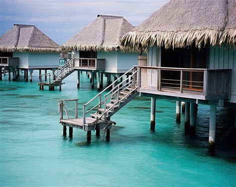 Fundo Cabanas à Beira Mar Com Telhados De Palha Sobre Palafitas Na água