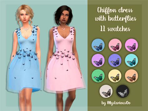 The Sims Resource Chiffon Dress With Butterflies
