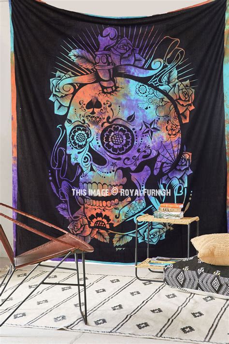 Hang 'em on walls, drape 'em on beds, divide a room, hide your secret stuff. Multi Psychedelic 3D Mindful Tie Dye Skull Wall Tapestry - RoyalFurnish.com