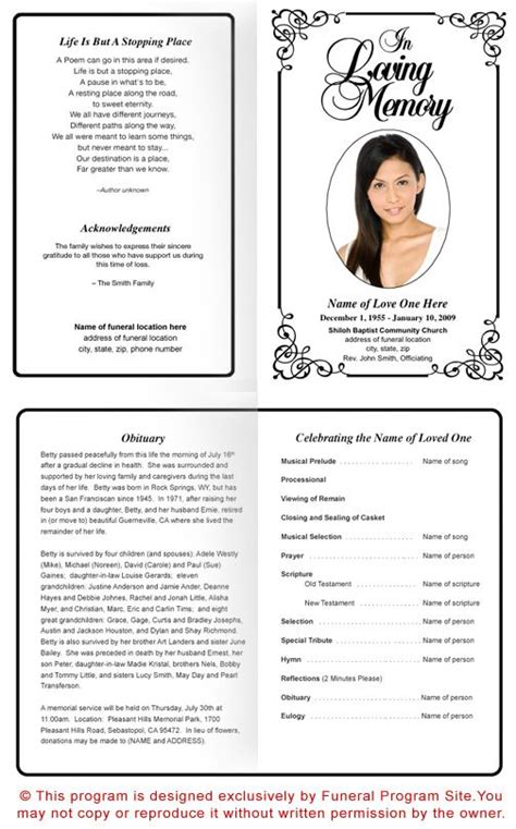 Paper And Party Supplies Stationery Templates Classic Funeral Program