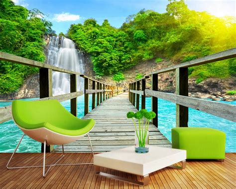 Beibehang Custom Wallpaper Waterfall Scenic Mural Wallpaper Bridge 3d