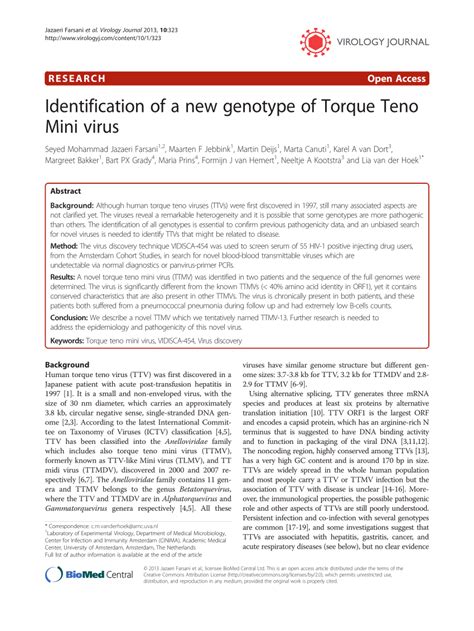 Pdf Identification Of A New Genotype Of Torque Teno Mini Virus