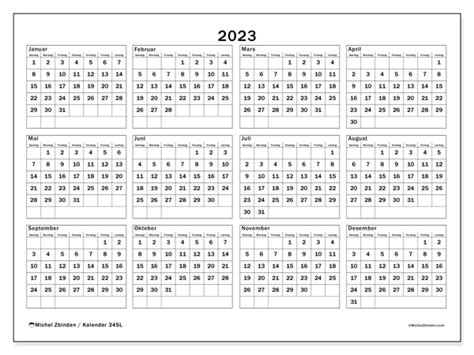 2023 Kalender For Utskrift “39sl” Michel Zbinden No