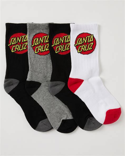 Santa Cruz Classic Dot Socks 4 Pack Teens Black White Gmarle