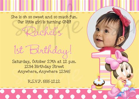 First Birthday Invite Message Minnie Mouse 1st Birthday Invitation