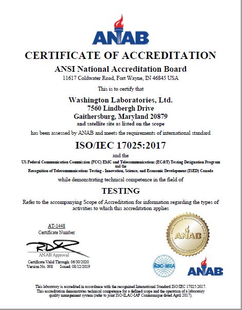 Iso Ana And Asq Lab Accreditations Washington Laboratories