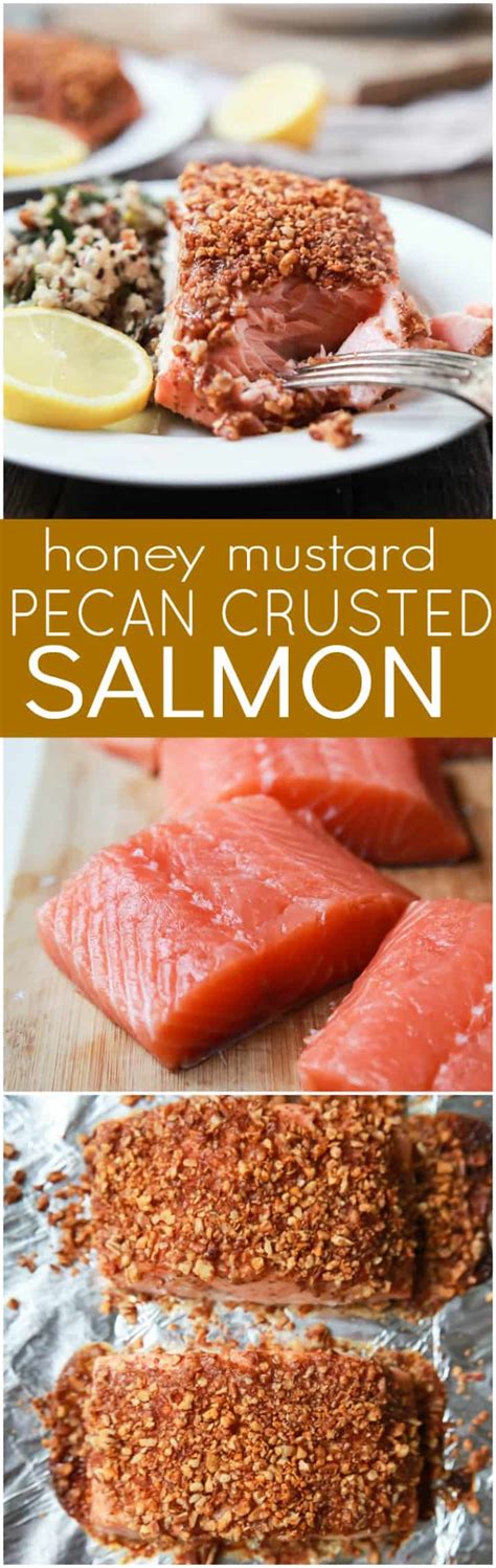Season the salmon on both sides with salt and pepper and place in prepared baking dish. Honey Mustard Pecan Crusted Salmon | Easy Healthy Recipes Using Real Ingredients