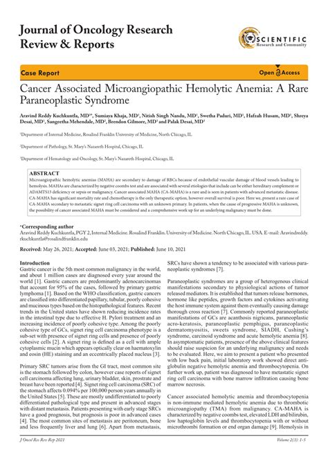 Pdf Cancer Associated Microangiopathic Hemolytic Anemia A Rare