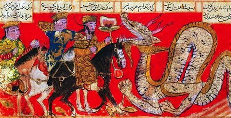 iran persia faridun and his sons confront a dragon from a 14th century shahnama late