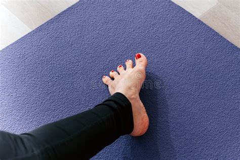 Yoga Woman Stretching Feet Spreading Her Toes Doing Toe Stretch On