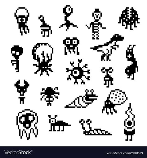 Pixel Monsters Icon Set Various 8 Bit Creatures Vector Image Cross