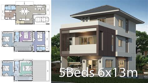House Design Plan 6x13m With 5 Bedrooms House Plans 3d