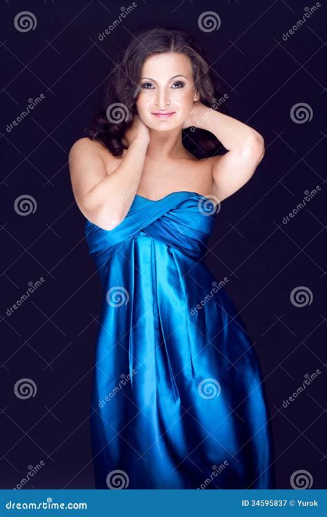 Beautiful Brunette In Blue Dress Stock Image Image Of Elegance
