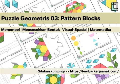 Pattern Blocks Puzzle Geometri Lembar Kerja Anak Tk Sd