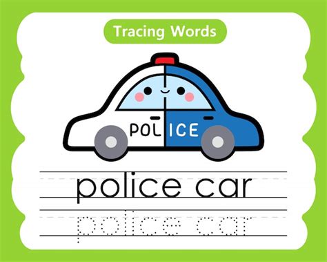 Premium Vector Writing Practice Words Alphabet Tracing P Police Car