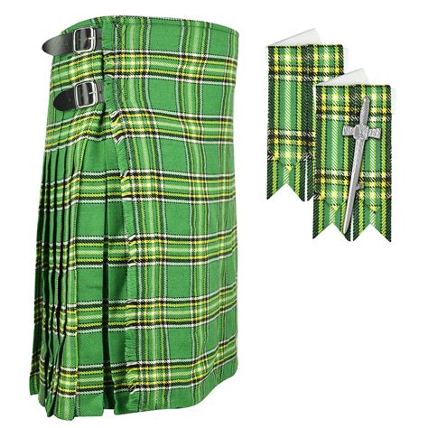 Buy Mens Irish National Green 8 Yard Kilt With Flashes And Kilt Pin