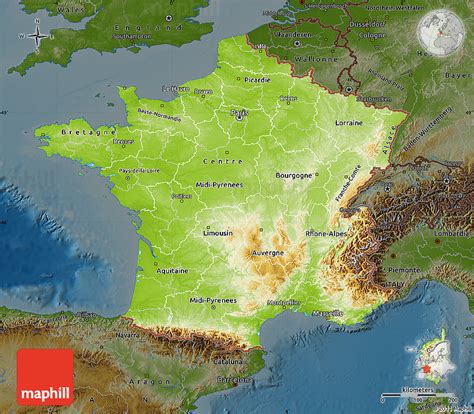 Physical Map Of France Darken