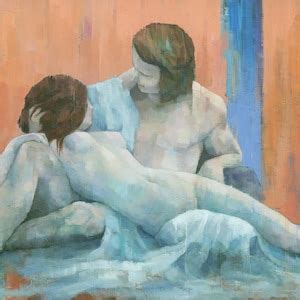 Nude Couple Figure Painting Signed Giclee Art Print Acis Etsy