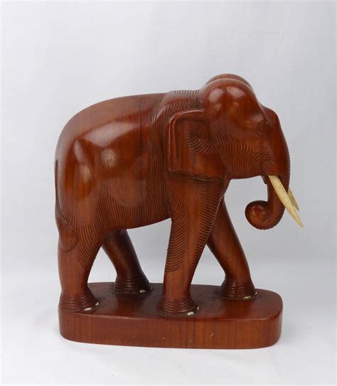 Large Hand Carved Indian Elephant Figurine With Tusks Hand Etsy