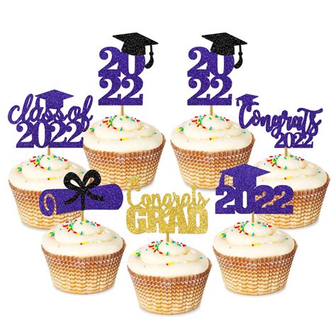 Buy Glitter Graduation Cupcake Toppers Purpleandgold Graduation Cupcake