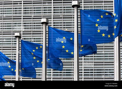 Flags Of The European Union In Front Of The Berlaymont Building In