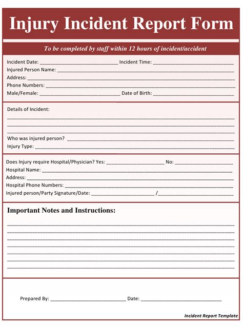 Injury Incident Report Form Download Printable Pdf