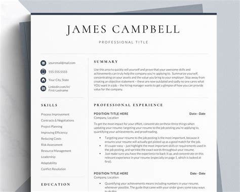 Professional Resume Template CV Curriculum Vitae Template Etsy