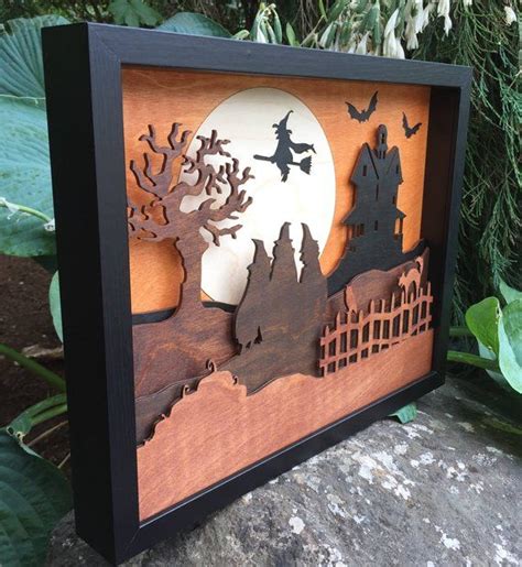Witches Haunted House 3d Wood Shadow Box Scene Scary Fun Etsy