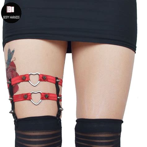 2021 body harness goth rivet leg garter belt bondage lingerie fetish harness white red sexy
