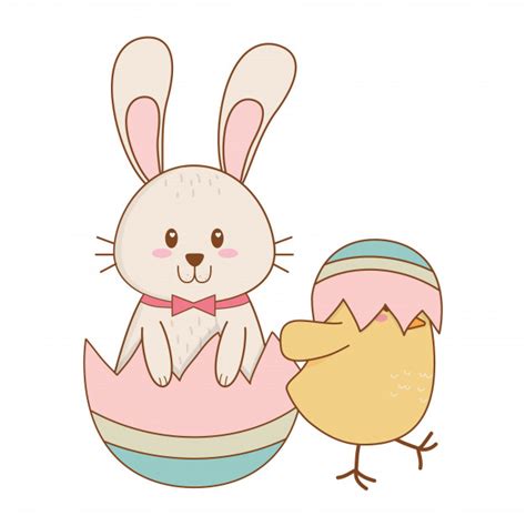 Premium Vector Little Rabbit And Chick With Egg Painted Easter Characters