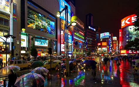 Hd Wallpaper Japanese City Rainy Night Street Wallpaper Flare