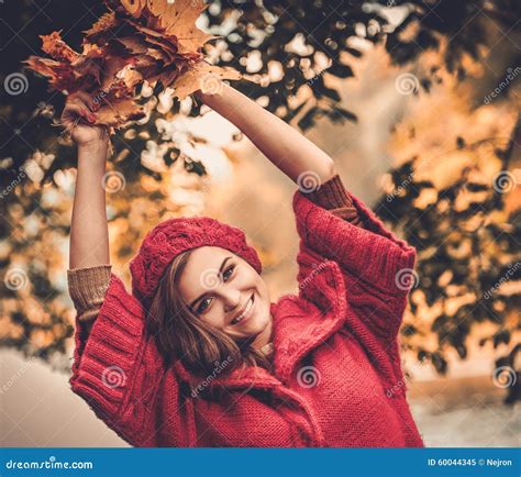 Woman In Knitted Coat In Autumn Park Stock Image Image Of Season