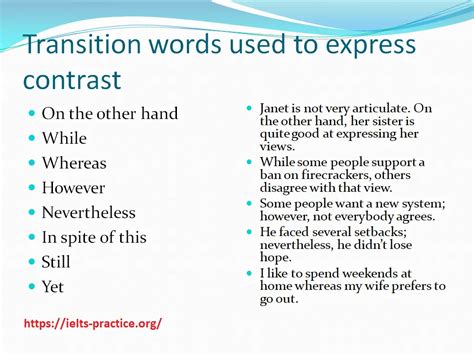 Transition Words Used To Express Contrast Ielts Practiceorg