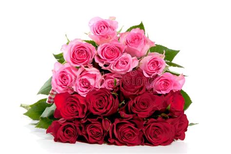 A Bouquet Of Red And Pink Roses In A Pink Vase Stock Photo Image Of