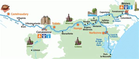 Salida del puerto de carcassonne en dirección al pasaje mediterráneo de la esclusa de carcassonne, vista panorámica de la ciudad medieval, descubierta del camino de sirga, pasaje de la esclusa de st. Turismo fluvial por el Canal de Midi (Francia)