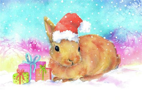 Cute Christmas Bunny Painting By Karen Kaspar Fine Art America