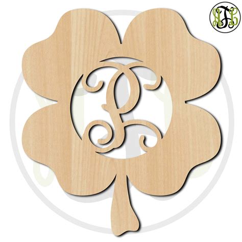 4 Leaf Clover - 120001M1- Shamrock Personalized Cutout, Initial, unfinished, wood cutout, wood ...