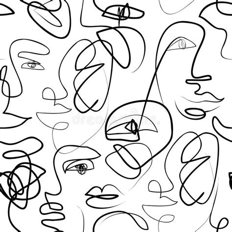 Modern Female Face Eyes Lips In One Line Drawing On Doodle Background Stock Vector