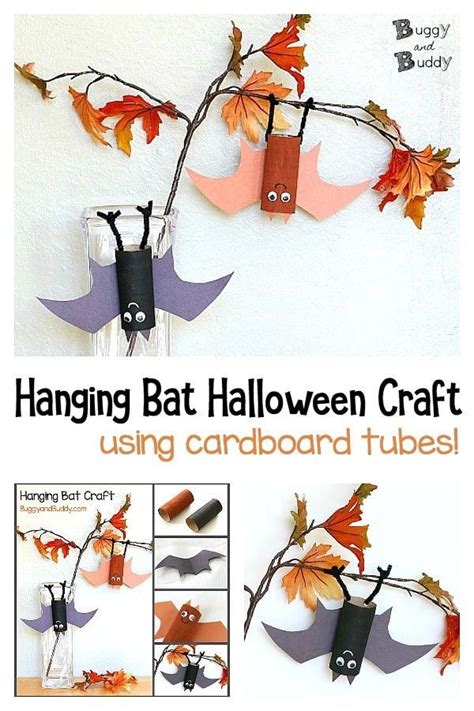 Halloween Craft For Kids Hanging Bat Art Project Using Cardboard Tubes
