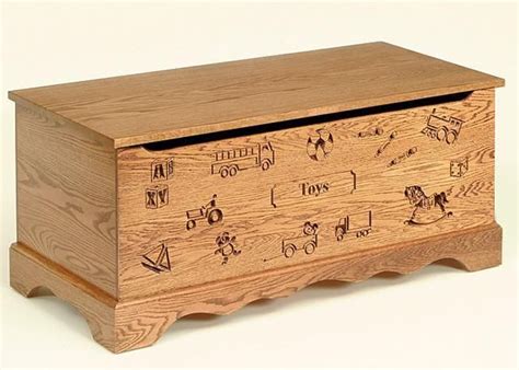 Amish Made Roswell Oak Wood Toy Chest With Carving And Optional