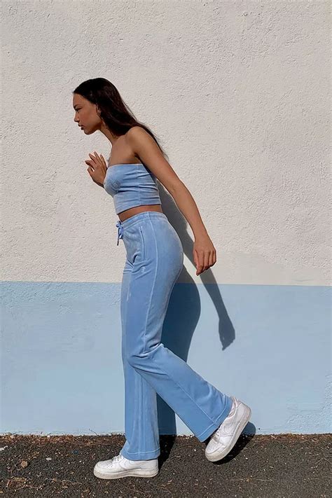 Juicy Couture Uo Exclusive Blue Flared Track Pants Urban Outfitters Uk