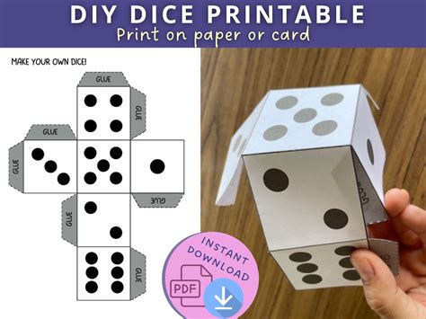 Printable Dice Dice Template Kids Maths Worksheet Paper Craft Kit