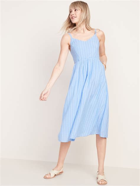 Fit And Flare Striped Cami Midi Dress For Women Old Navy In 2020 Cami